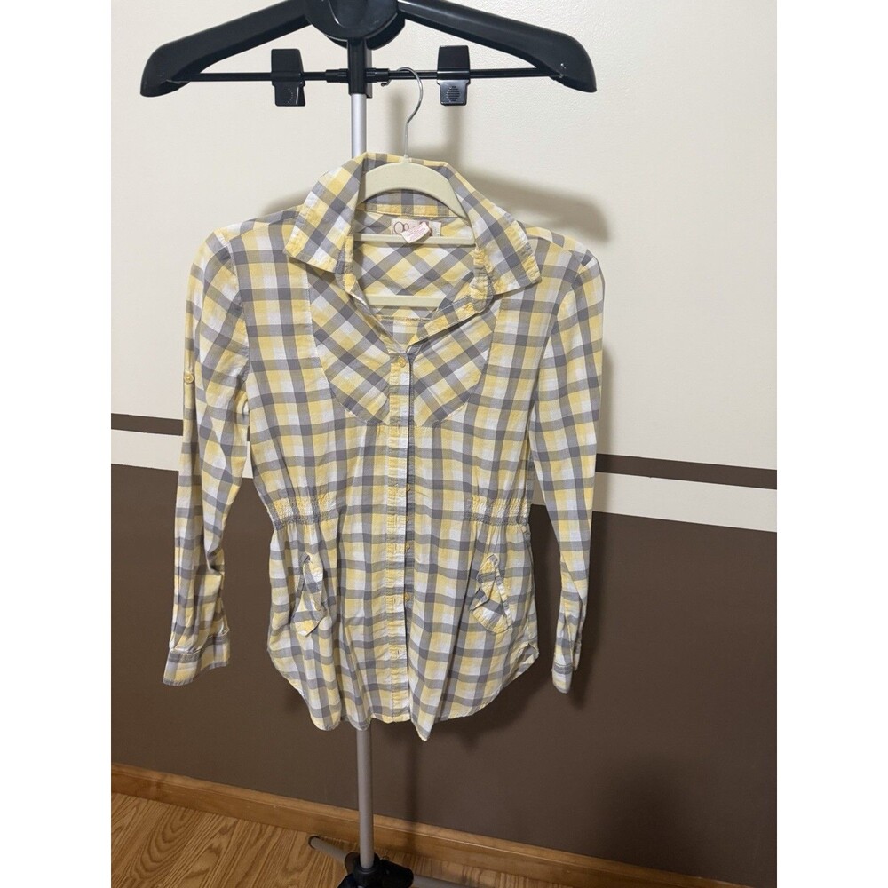 Ocean Pacific Yellow And Grey Plaid Blouse XS